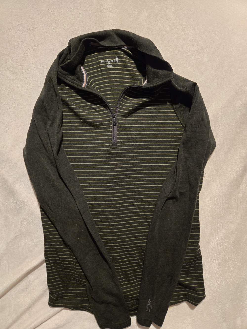 Smartwool Men's Olive Green Striped Half-Zip Hoodie Sweater